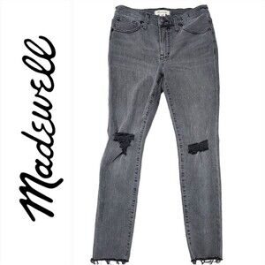 Madewell Raw Skinny Distressed 9" Mid-Rise Denim Black Gray Jeans Size 28P